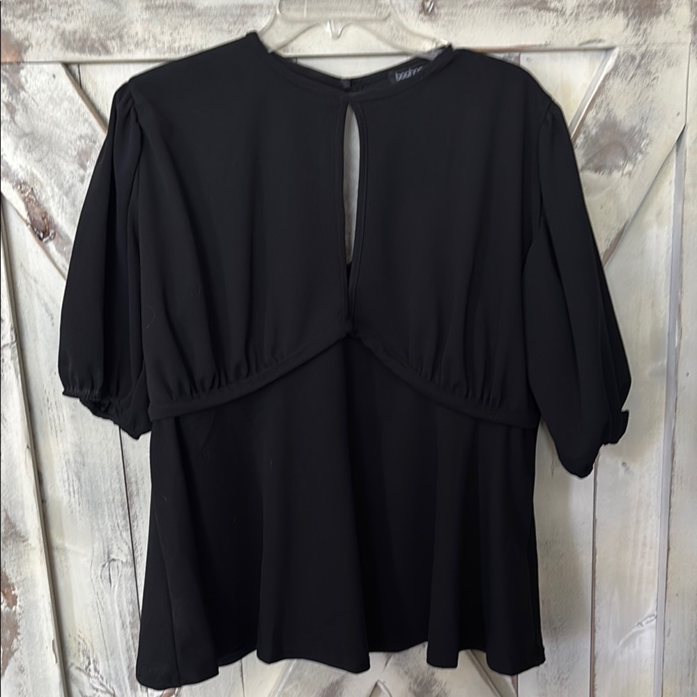 Boohoo Black Keyhole Blouse